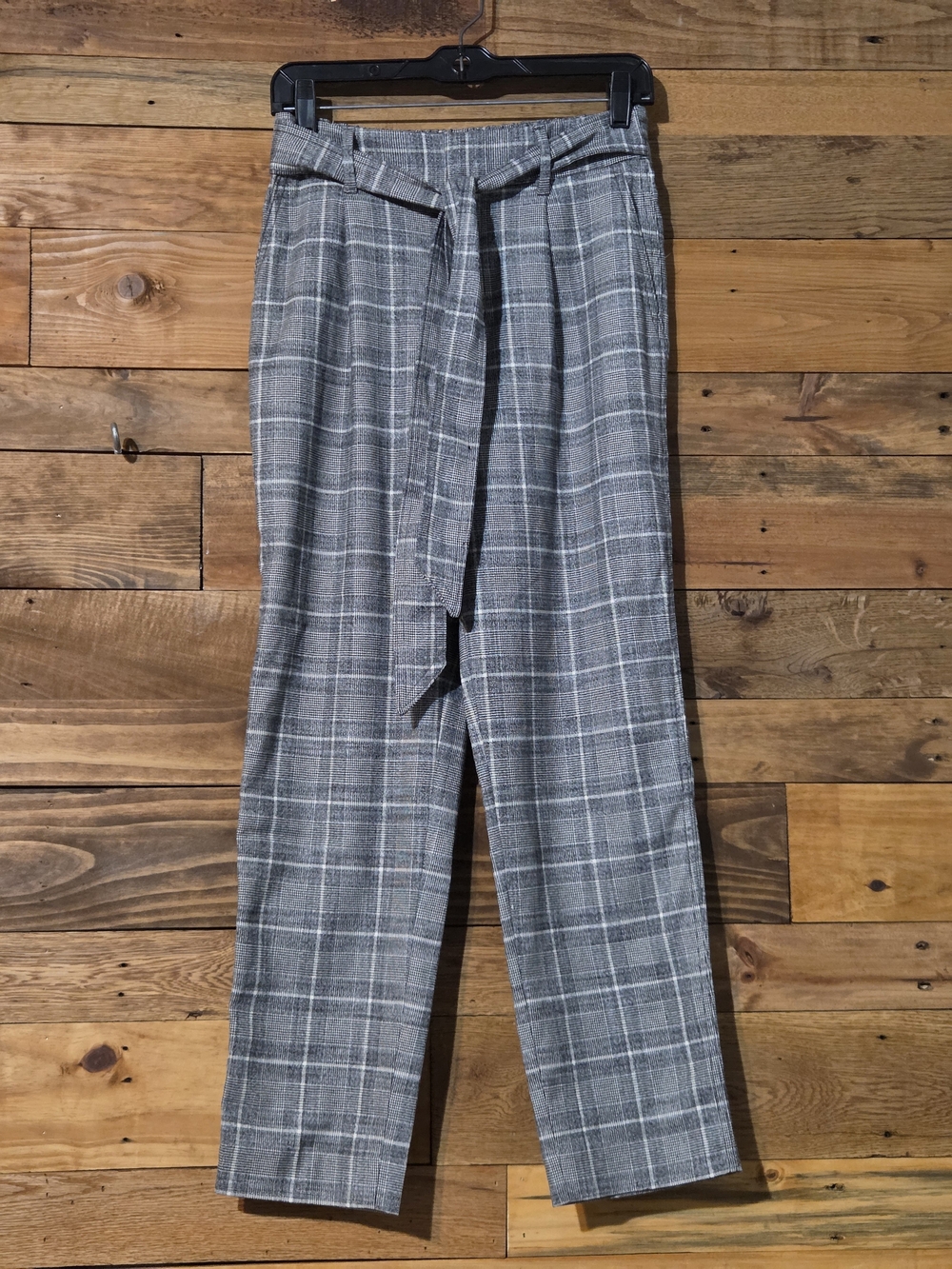 Gap High Rise Grey Glen Plaid Tie Waist Pants Size 2 Preppy Old Money